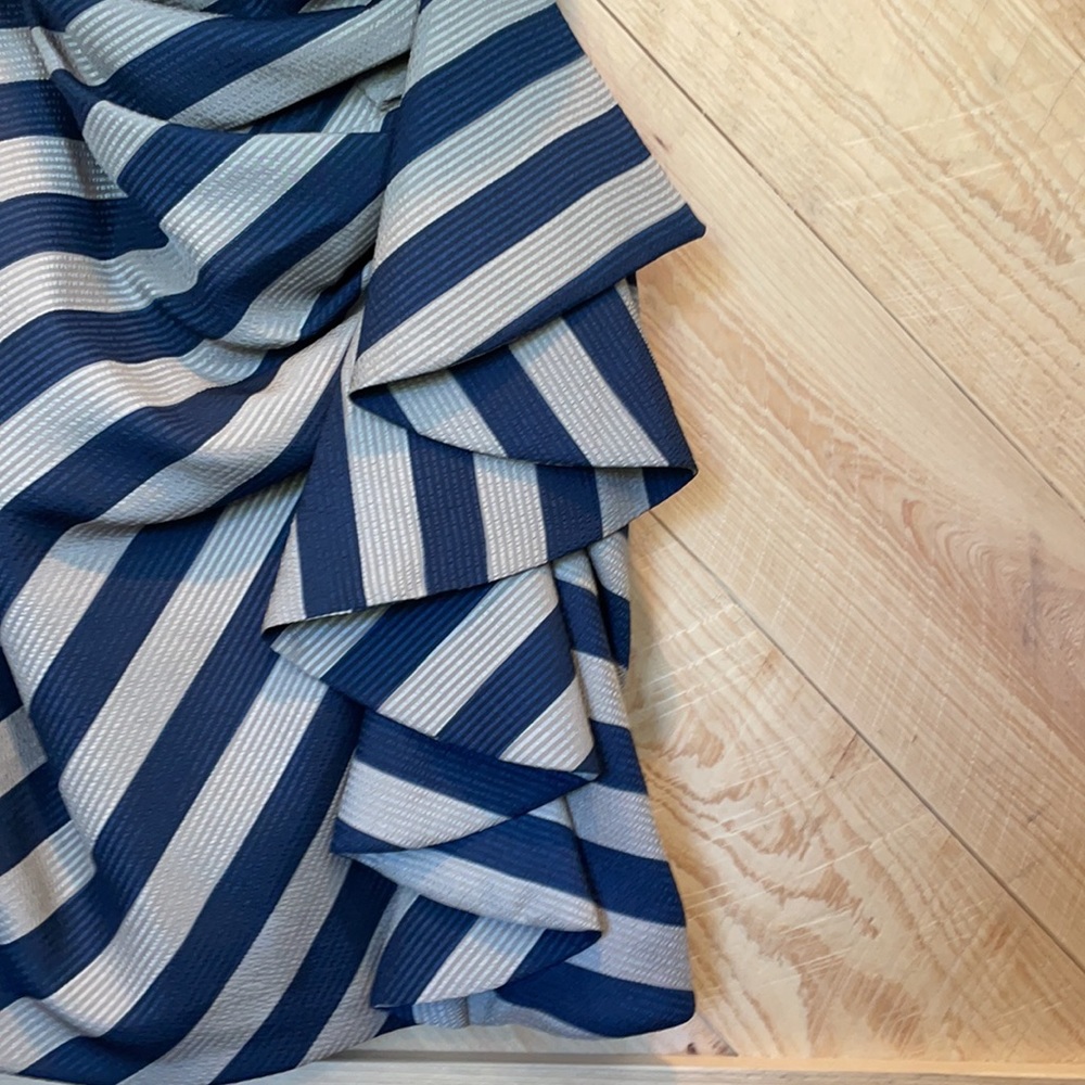 BCBG Maxazria navy and taupe striped strapless dress. - Picture 3 of 5